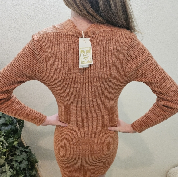 OBEY WORLDWIDE Pretty Fancy Orange Fall Dress NWT - Picture 2 of 16